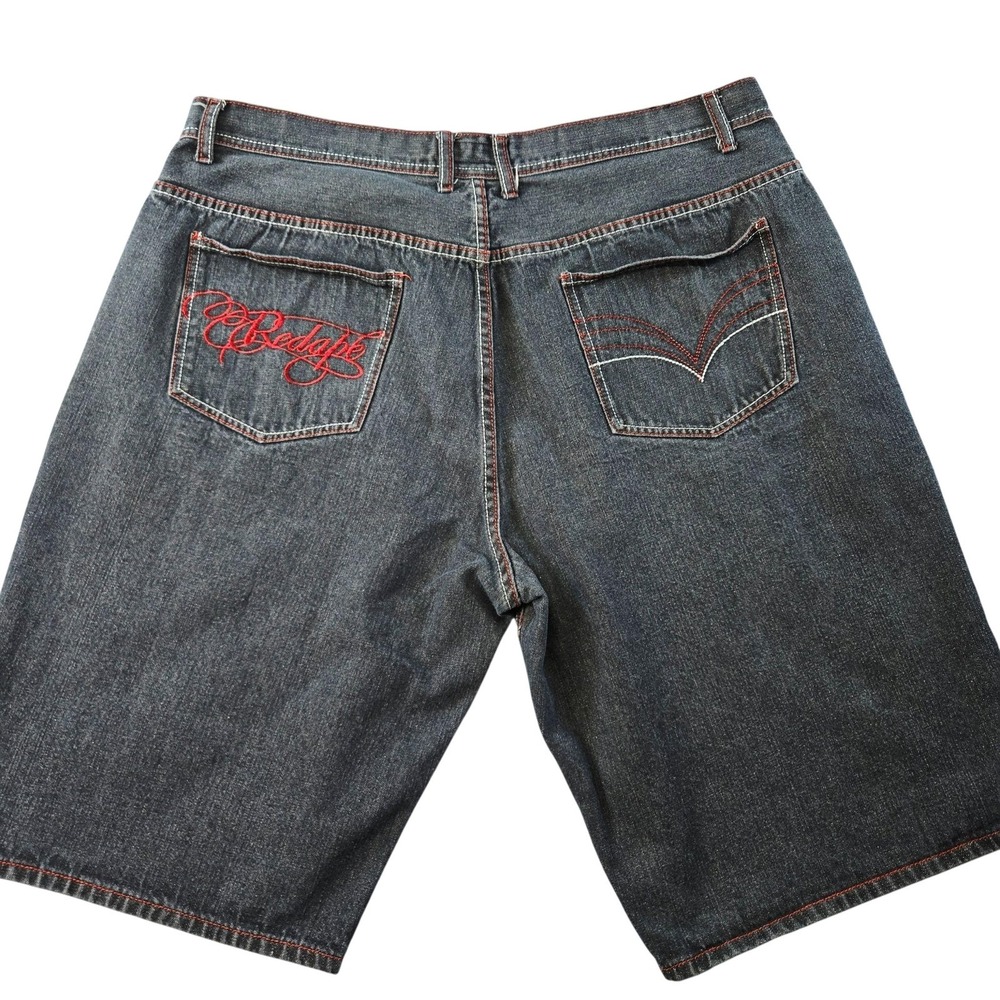 Red Ape Shorts Mens 48 Y2K 90s Vintage Charcoal Denim Baggy Embroidered 11in